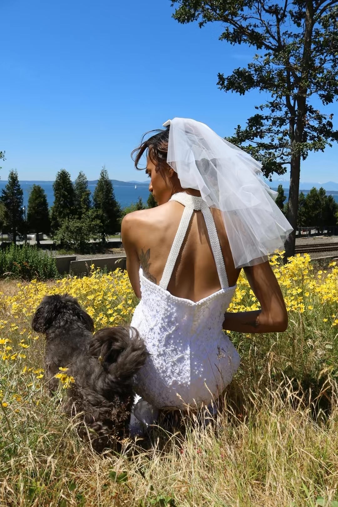 Willow — Pearl Halter Lace Beaded Bodice Column Wedding Gown