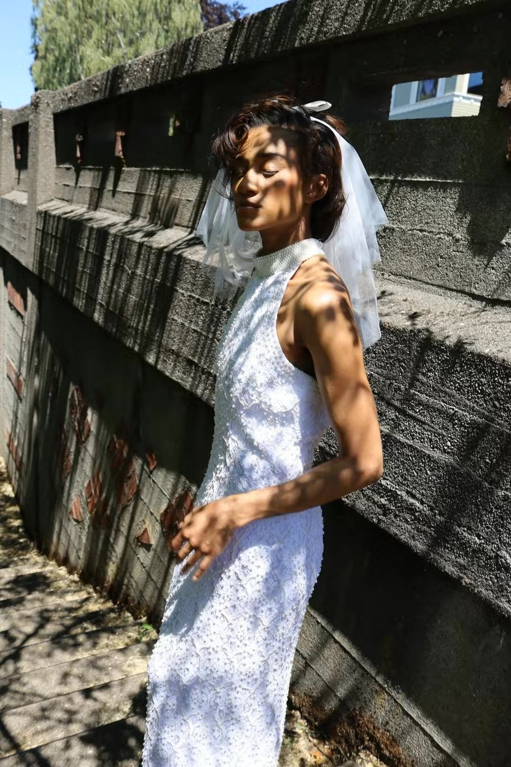 Willow — Pearl Halter Lace Beaded Bodice Column Wedding Gown