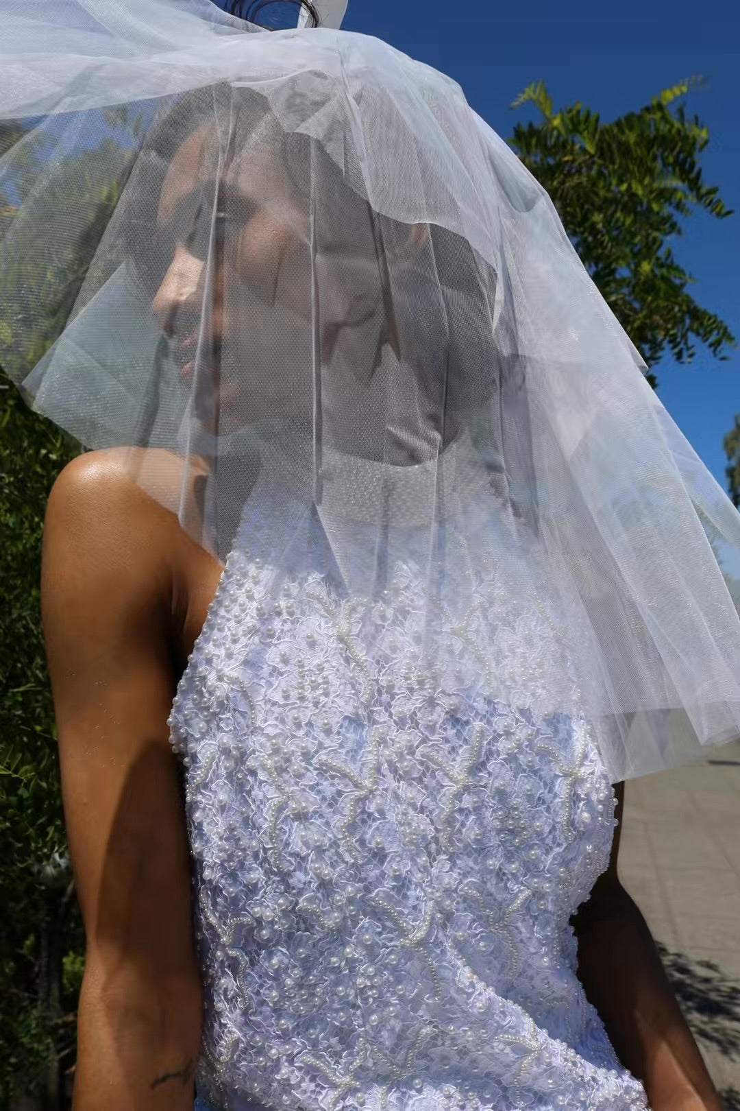 Willow — Pearl Halter Lace Beaded Bodice Column Wedding Gown